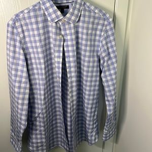 Banana Republic Large Blue and White Checkered Long Sleeve Dress Shirt Slim Fit